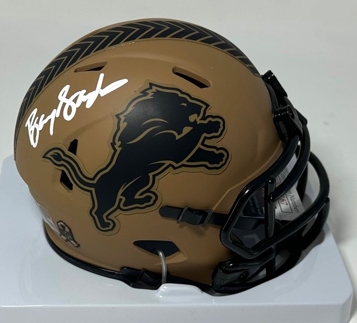 BARRY SANDERS SIGNED LIONS 2023 SALUTE II SPEED MINI HELMET - JSA