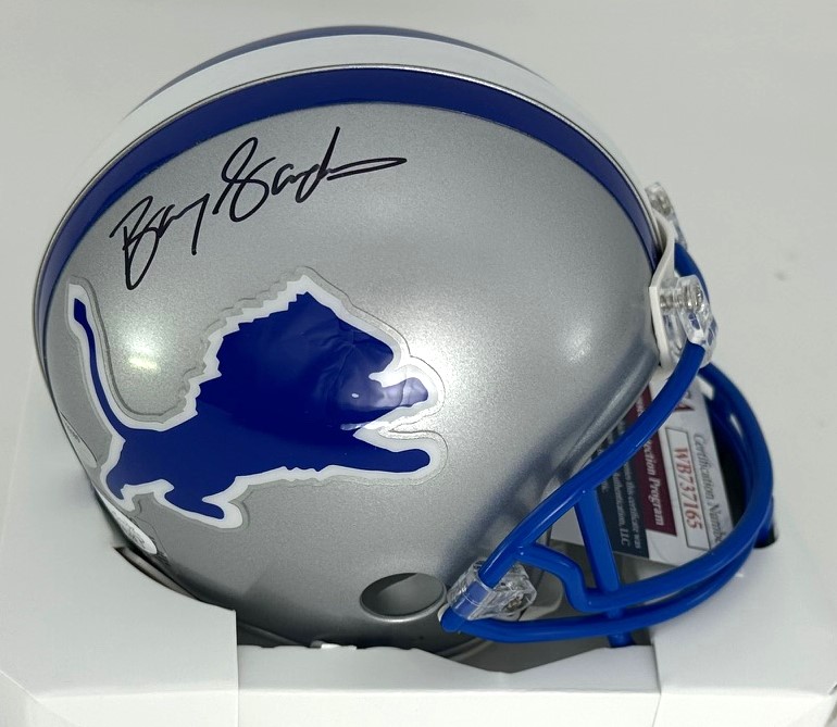 BARRY SANDERS SIGNED LIONS VSR4 THROWBACK (1983-95) MINI HELMET - JSA