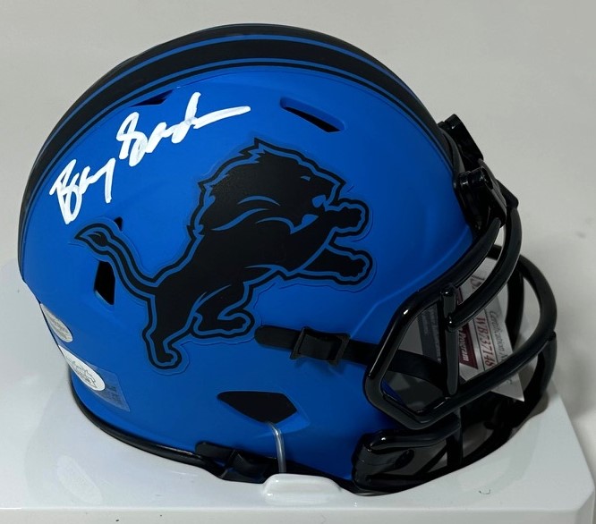 BARRY SANDERS SIGNED LIONS RAVE SPEED MINI HELMET - JSA