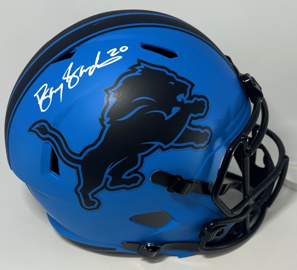 BARRY SANDERS SIGNED FULL SIZE LIONS RAVE REPLICA SPEED HELMET - JSA