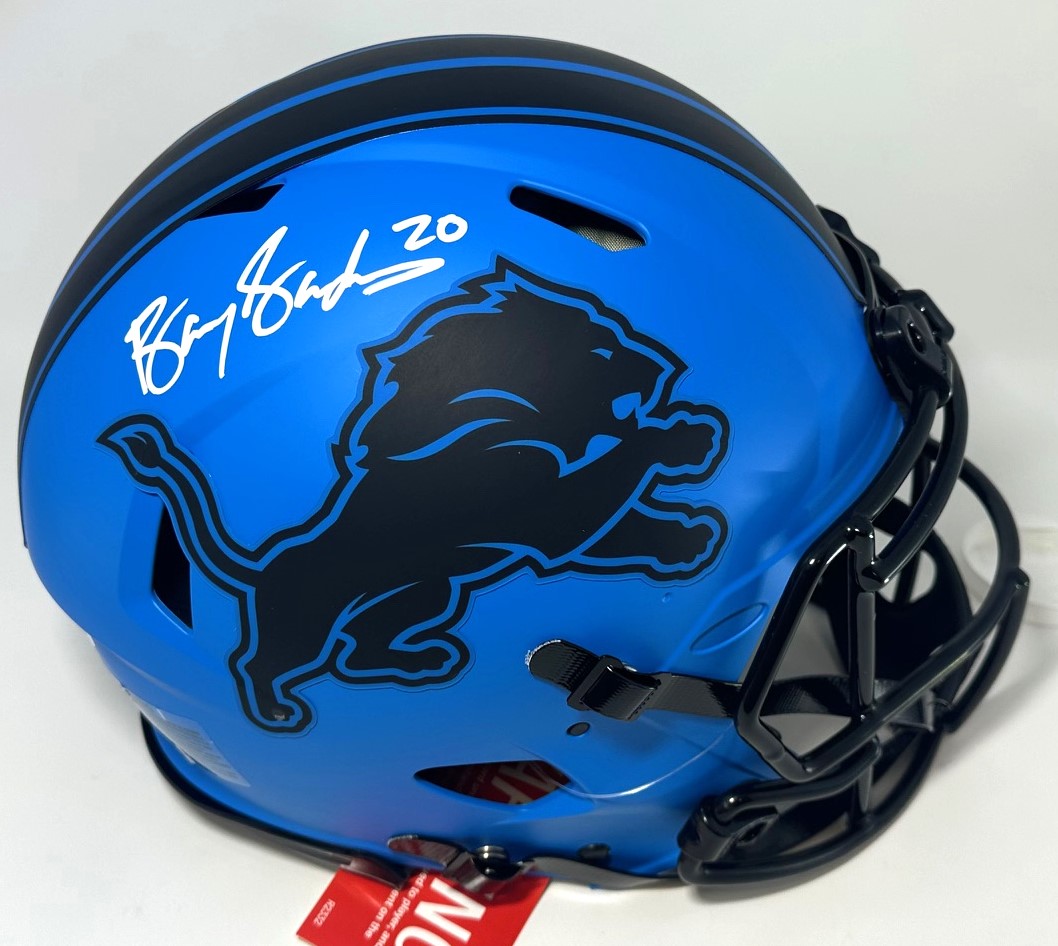 BARRY SANDERS SIGNED FULL SIZE LIONS RAVE AUTHENTIC SPEED HELMET - JSA
