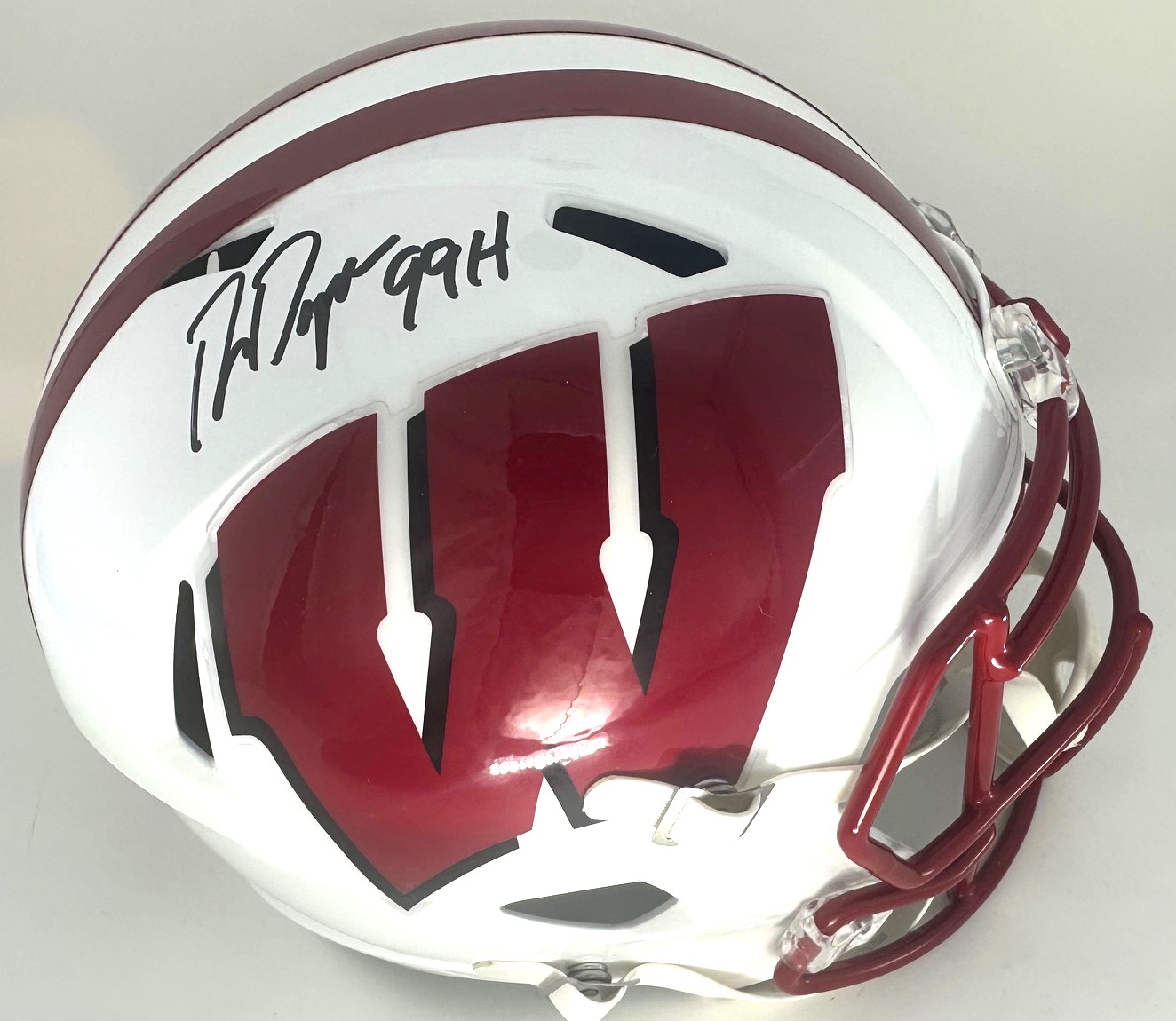 RON DAYNE SIGNED FULL SIZE WI BADGERS RIDDELL SPEED REPLICA HELMET W/ 99 H - BAS