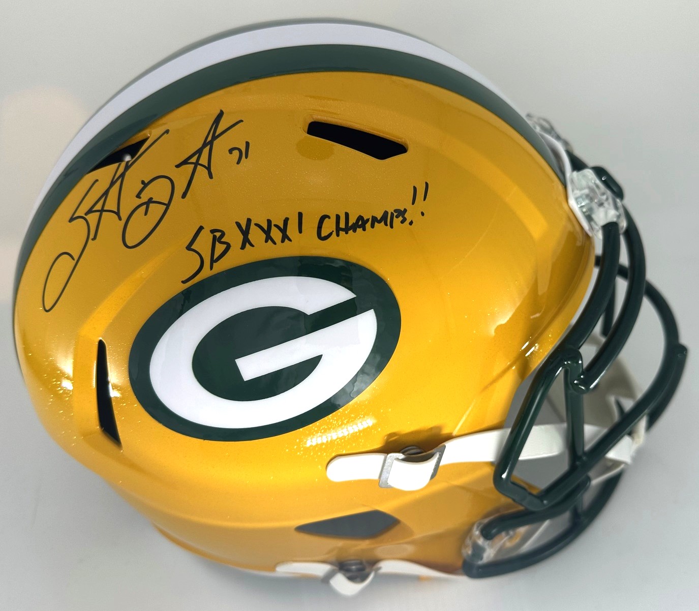 SANTANA DOTSON SIGNED FULL SIZE PACKERS REPLICA HELMET W/ SB XXXI - BAS