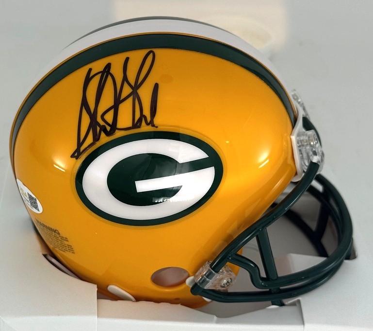 STERLING SHARPE SIGNED PACKERS VSR4 MINI HELMET - JSA