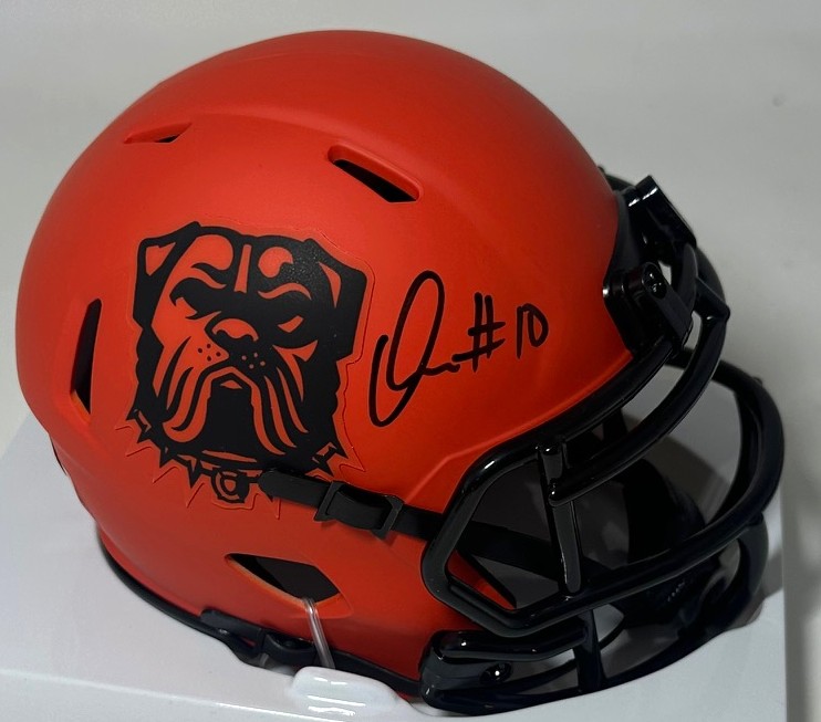 QUINSHON JUDKINS SIGNED RIDDELL BROWNS RAVE SPEED MINI HELMET - BAS