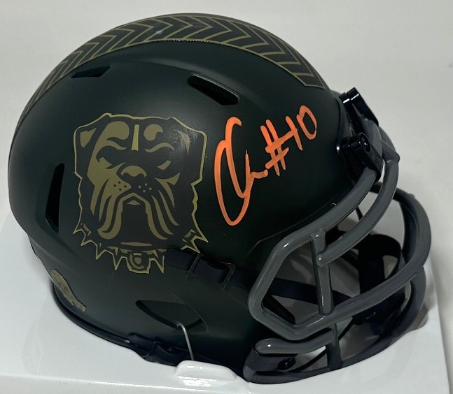 QUINSHON JUDKINS SIGNED RIDDELL BROWNS 2025 SALUTE SPEED MINI HELMET - BAS