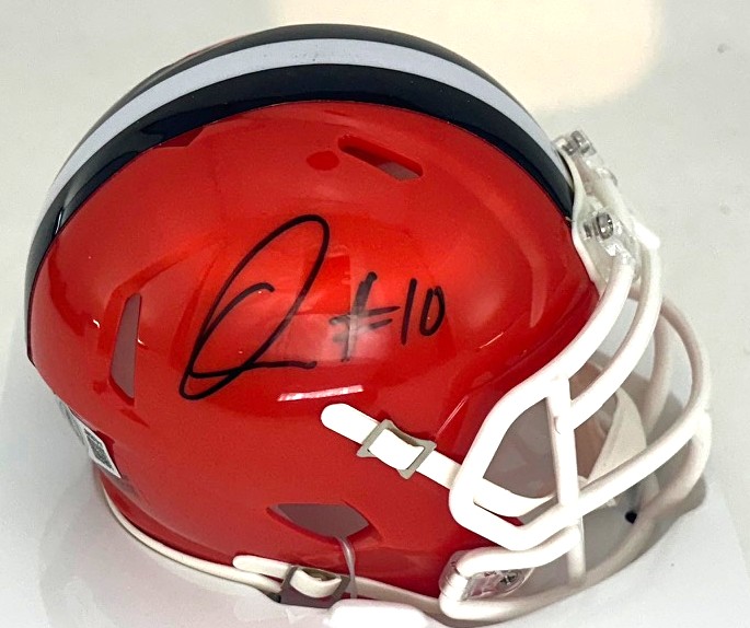 QUINSHON JUDKINS SIGNED RIDDELL BROWNS SPEED MINI HELMET - BAS