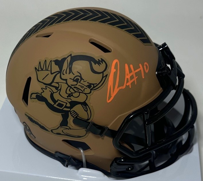 QUINSHON JUDKINS SIGNED RIDDELL BROWNS 2024 SALUTE SPEED MINI HELMET - BAS