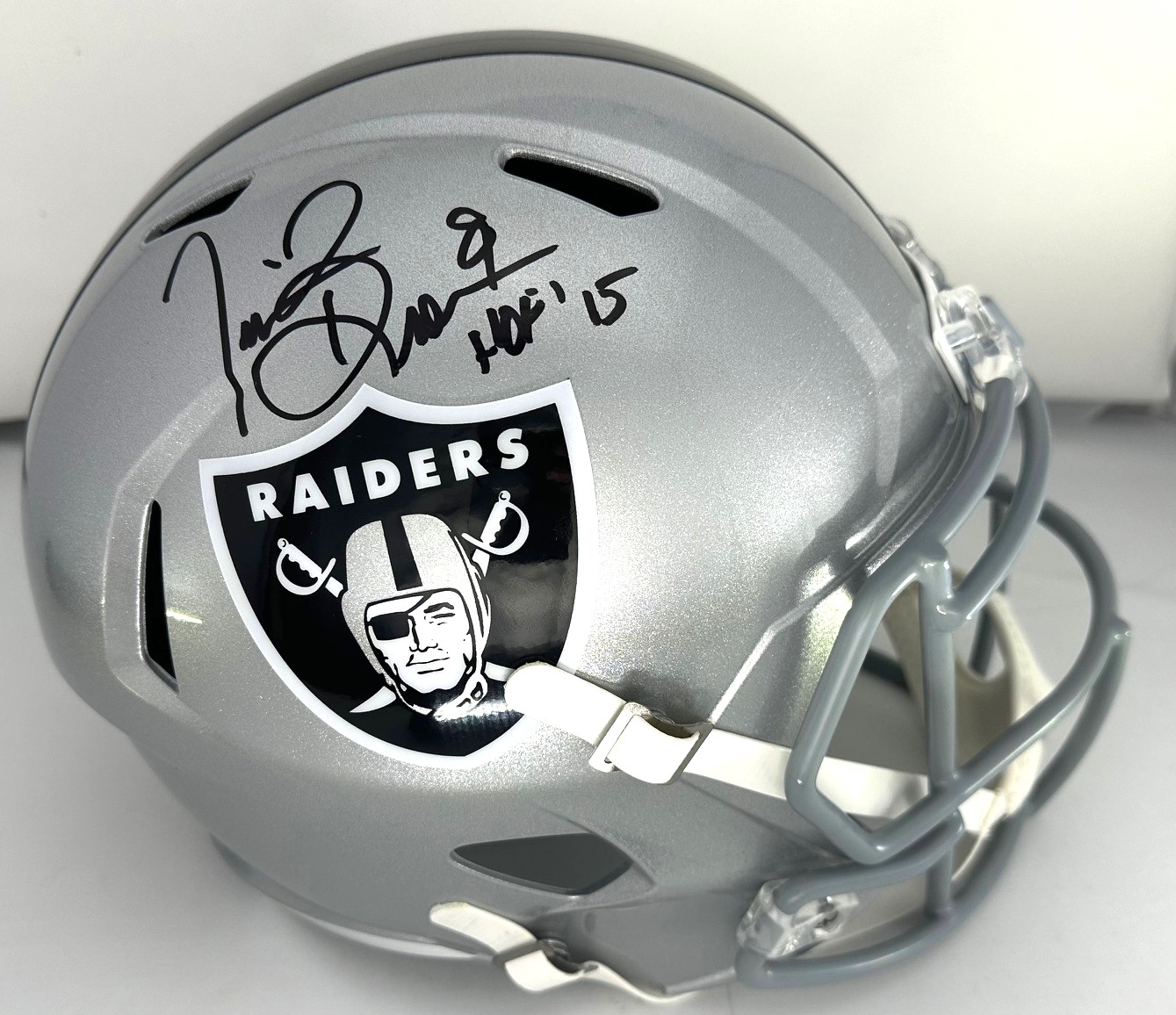 TIM BROWN SIGNED FULL SIZE REPLICA RAIDERS SPEED HELMET W/ HOF - BAS