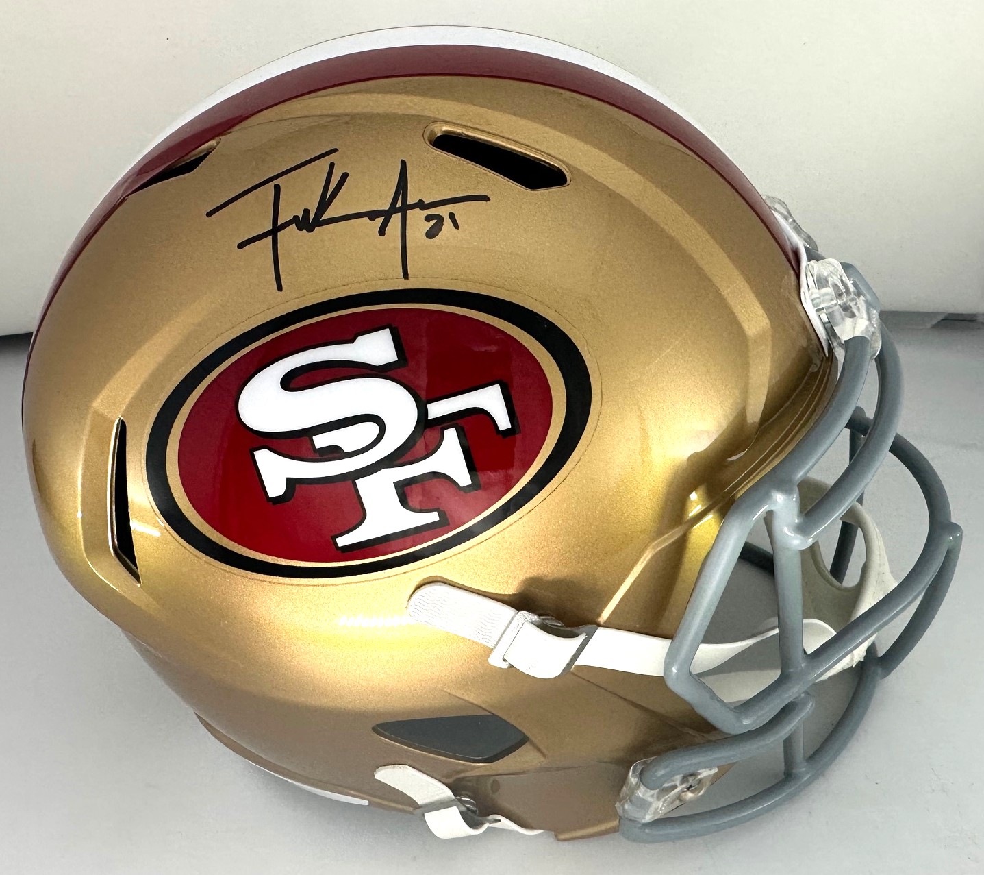 FRANK GORE SIGNED FULL SIZE SF 49ERS REPLICA SPEED HELMET - BAS