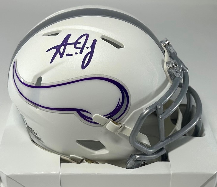 AARON JONES SIGNED RIDDELL VIKINGS ALTERNATE WHITE SPEED MINI HELMET - BAS