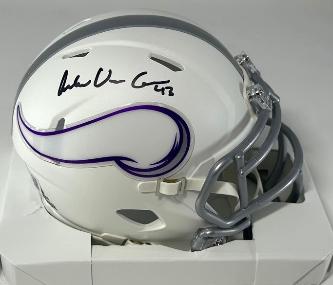 ANDREW VAN GINKEL SIGNED RIDDELL VIKINGS ALTERNATE WHITE SPEED MINI HELMET - BAS