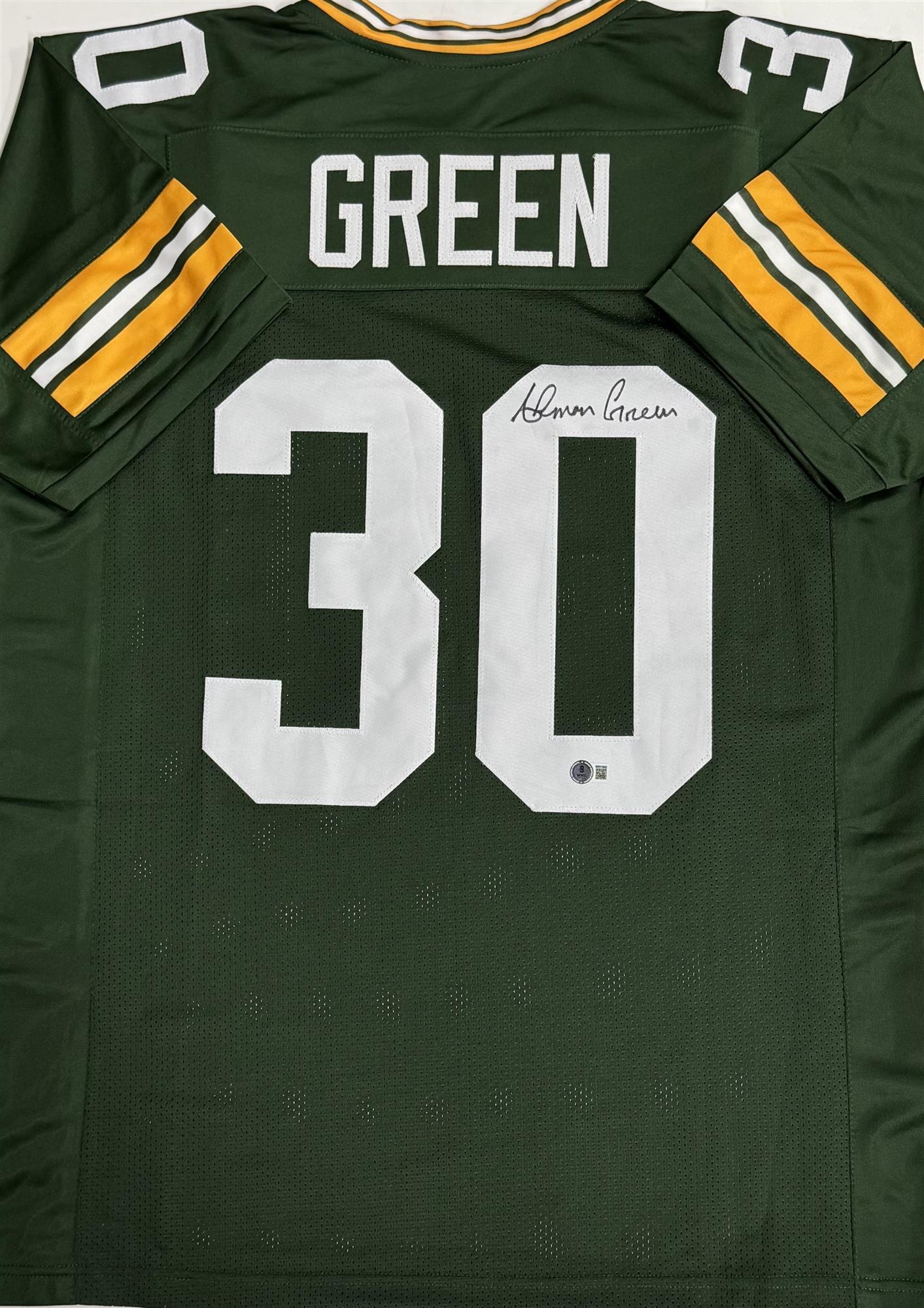 AHMAN GREEN SIGNED CUSTOM REPLICA PACKERS GREEN JERSEY - BAS