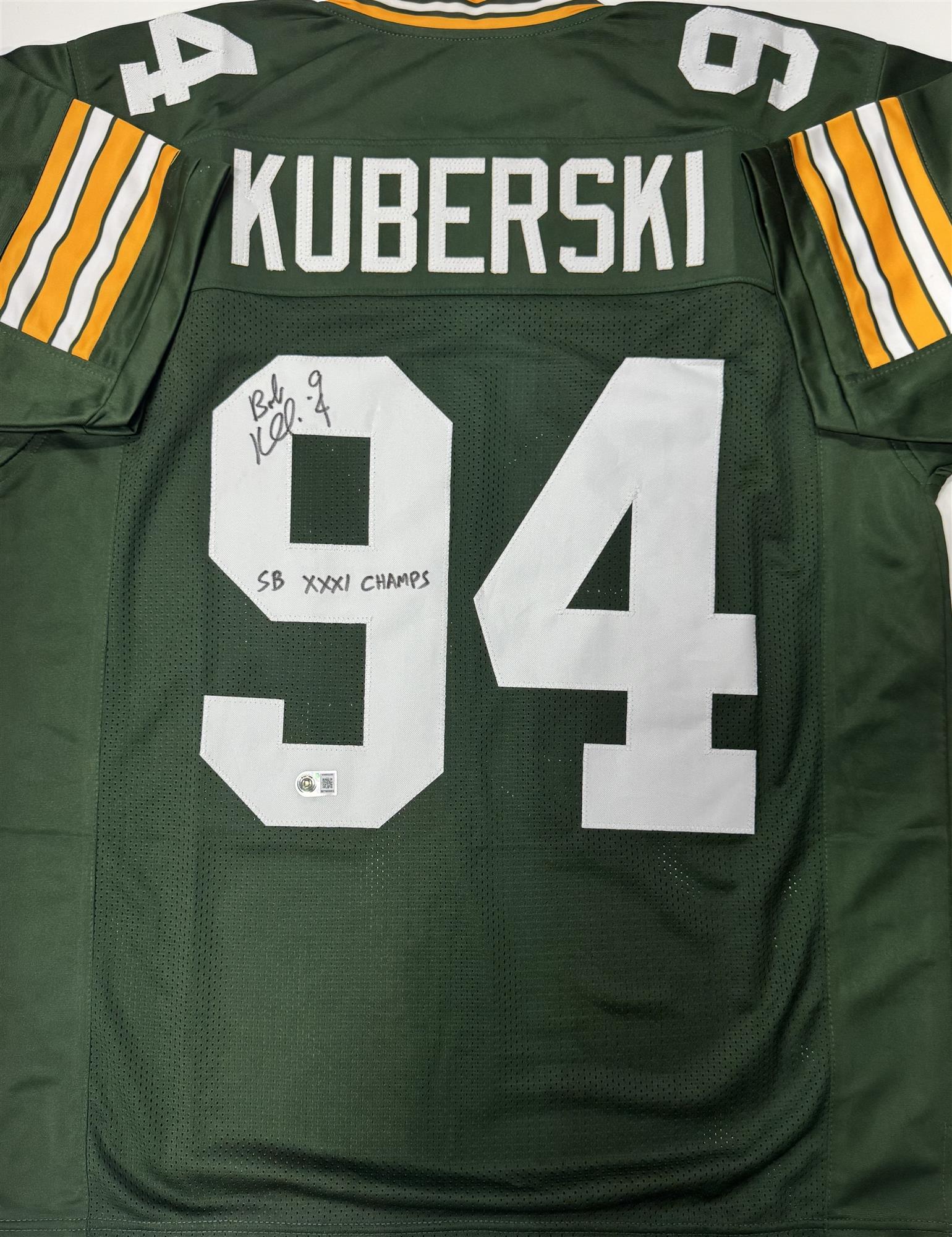 BOB KUBERSKI SIGNED CUSTOM REPLICA PACKERS GREEN JERSEY - BAS