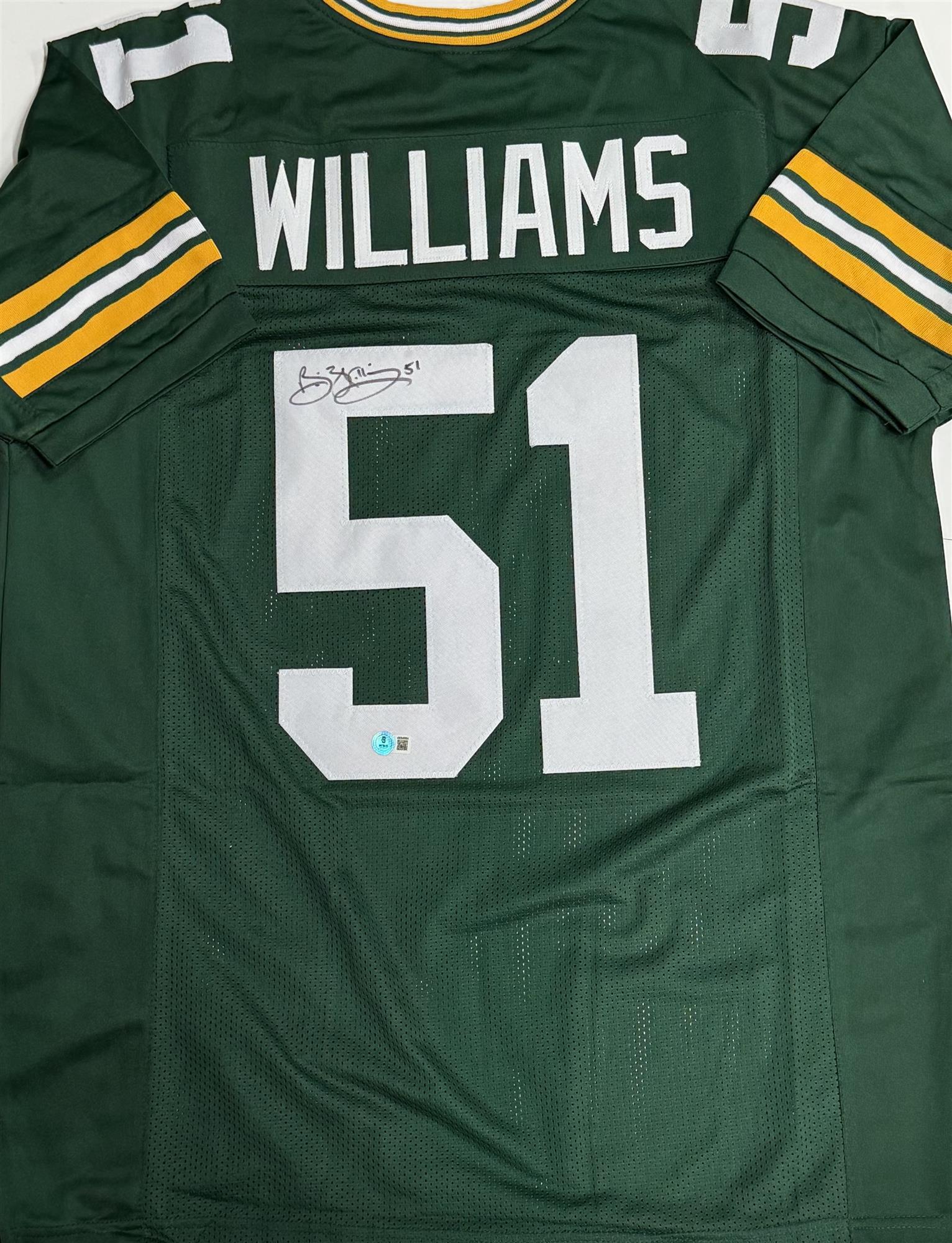 BRIAN WILLIAMS SIGNED CUSTOM REPLICA PACKERS GREEN JERSEY - GREEN BAY PACKERS - JSA