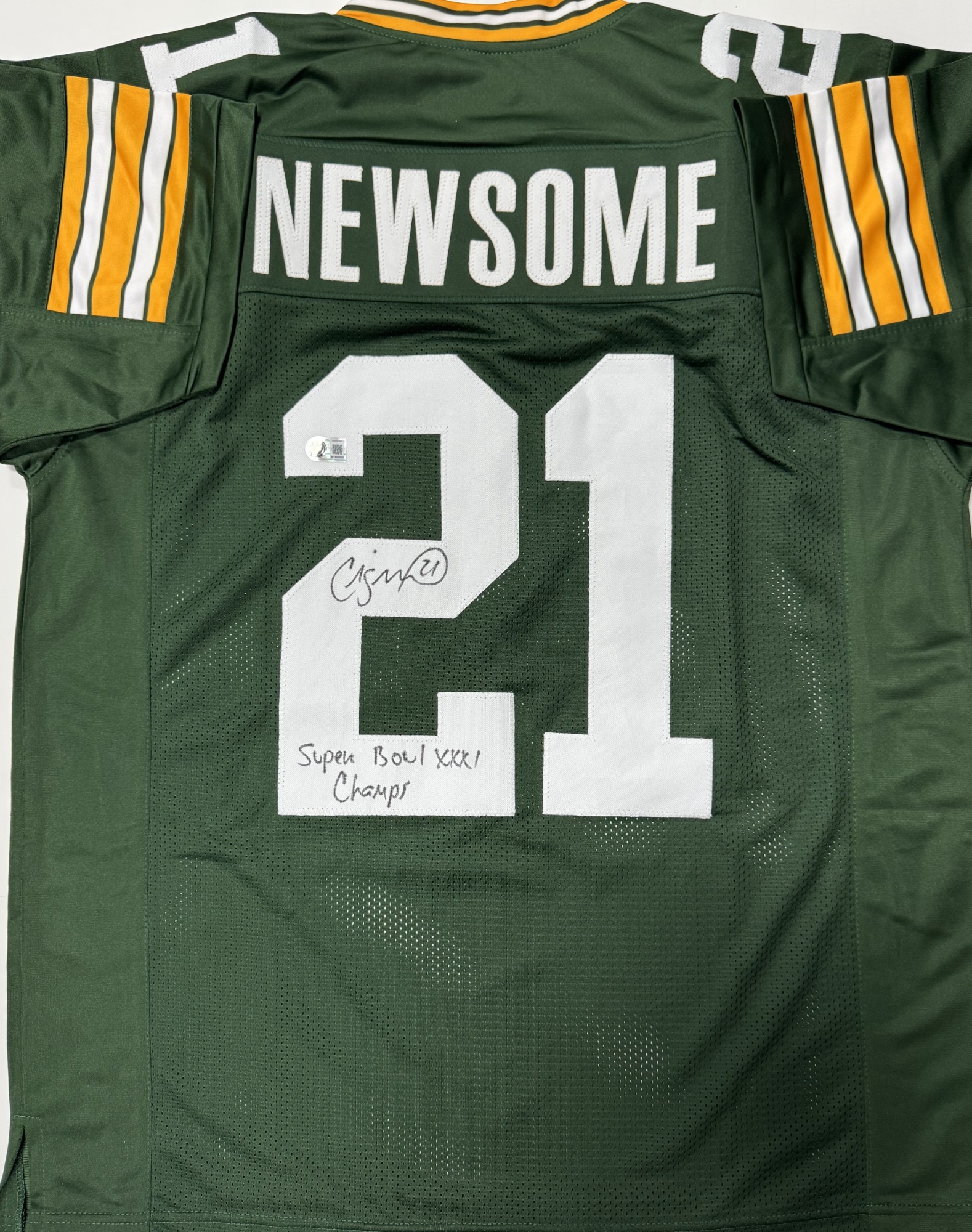 CRAIG NEWSOME SIGNED CUSTOM REPLICA PACKERS GREEN JERSEY - BAS