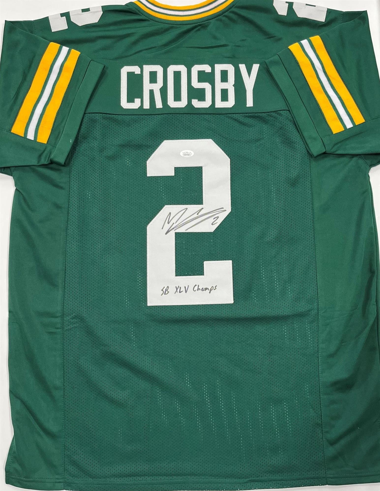 MASON CROSBY SIGNED CUSTOM REPLICA PACKERS GREEN JERSEY W/ SB XLV CHAMPS - JSA