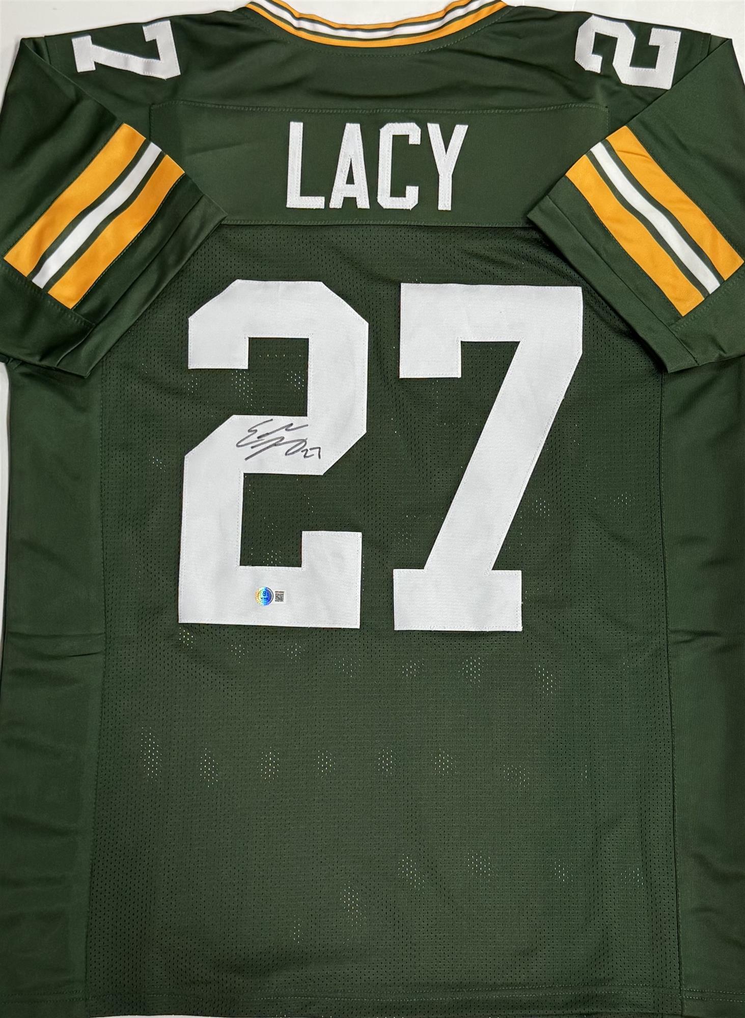 EDDIE LACY SIGNED CUSTOM REPLICA PACKERS GREEN JERSEY - BAS