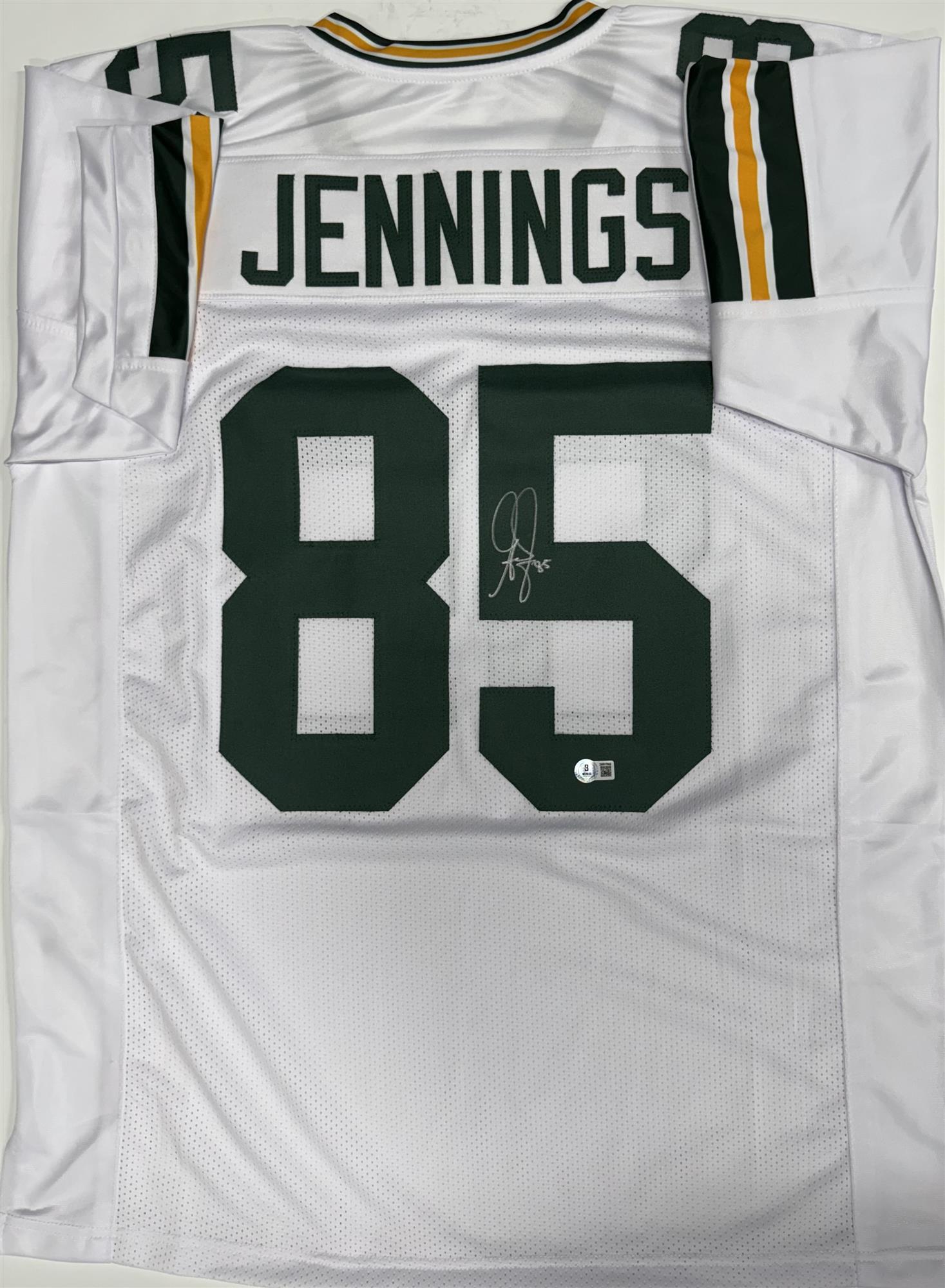 GREG JENNINGS SIGNED CUSTOM REPLICA PACKERS WHITE JERSEY - BAS