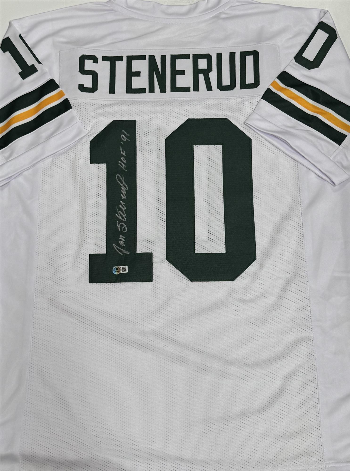 JAN STENERUD SIGNED WHITE REPLICA JERSEY W/ HOF - GREEN BAY PACKERS NFL