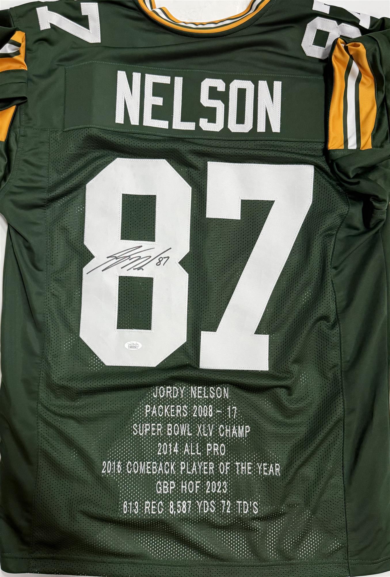 JORDY NELSON SIGNED CUSTOM GREEN STATS JERSEY - GREEN BAY PACKERS - JSA