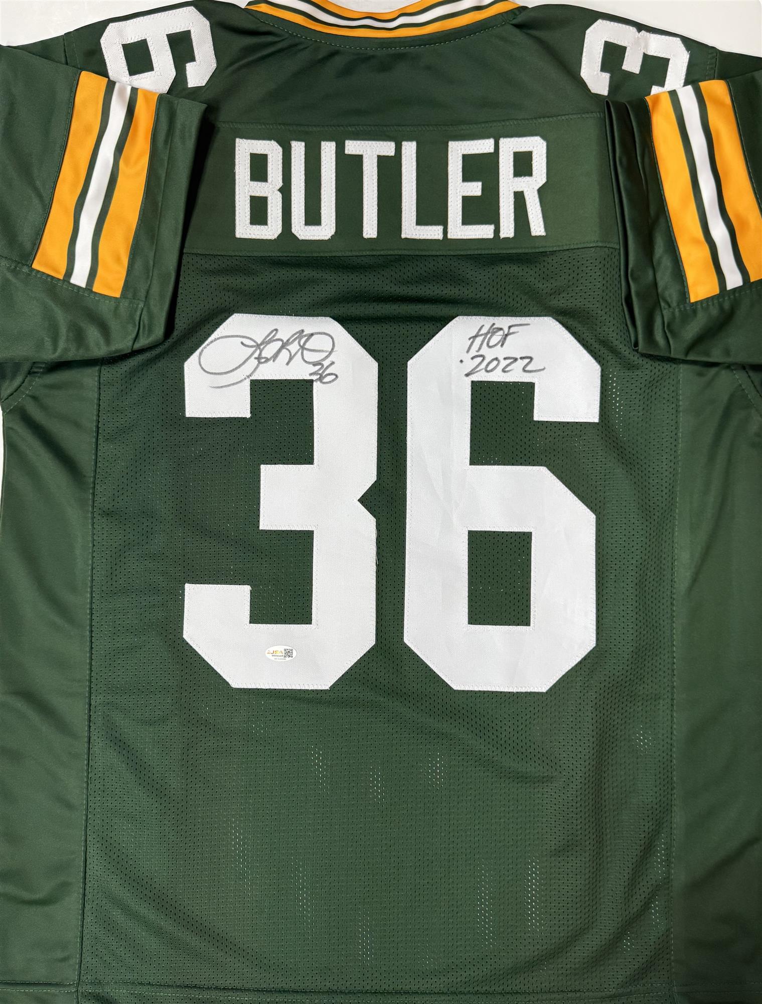 LEROY BUTLER SIGNED CUSTOM REPLICA PACKERS GREEN JERSEY W/ HOF 22 - JSA