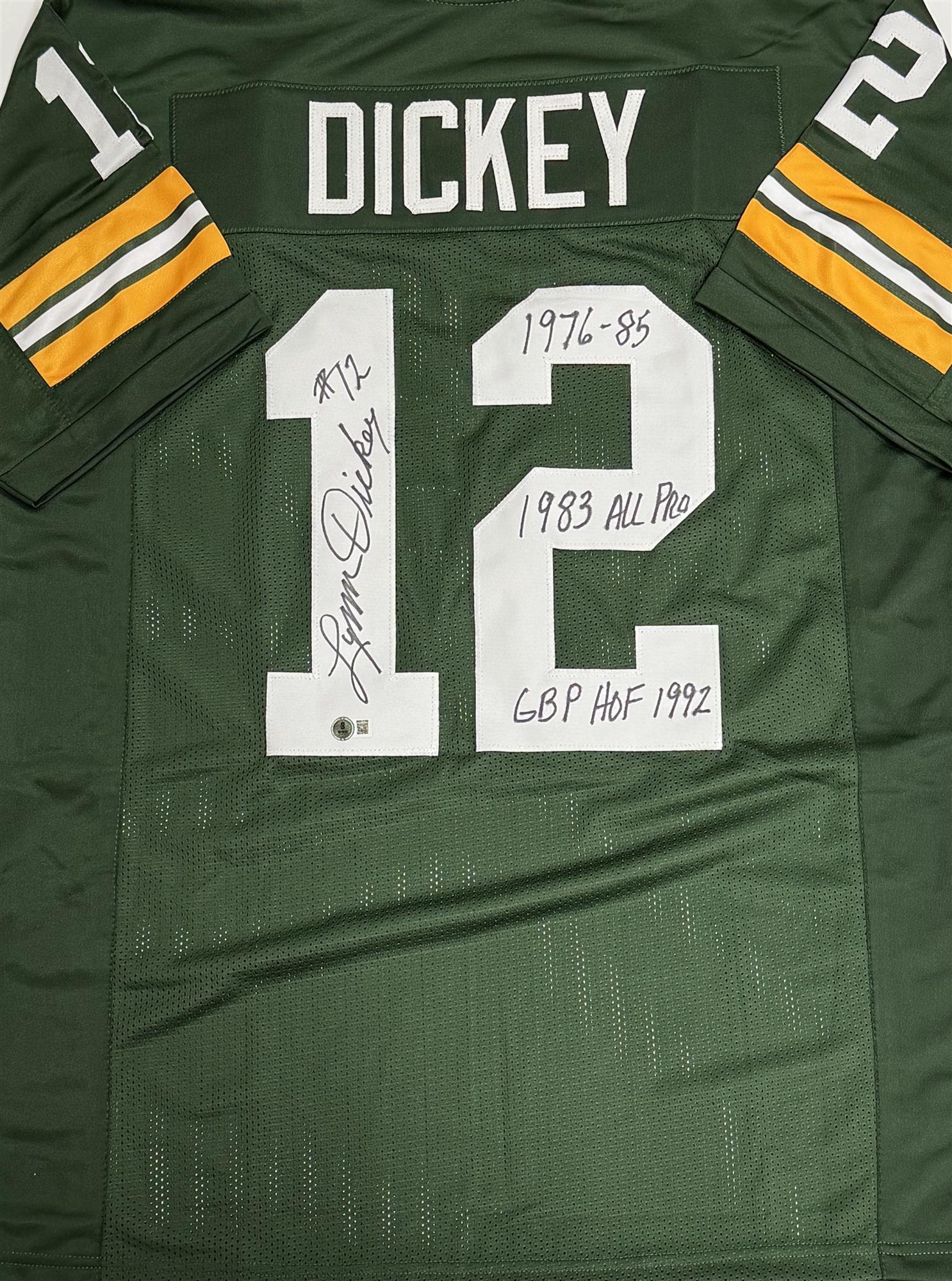 LYNN DICKEY SIGNED GREEN REPLICA JERSEY W/ 3 SCRIPTS - GREEN BAY PACKERS NFL - BAS