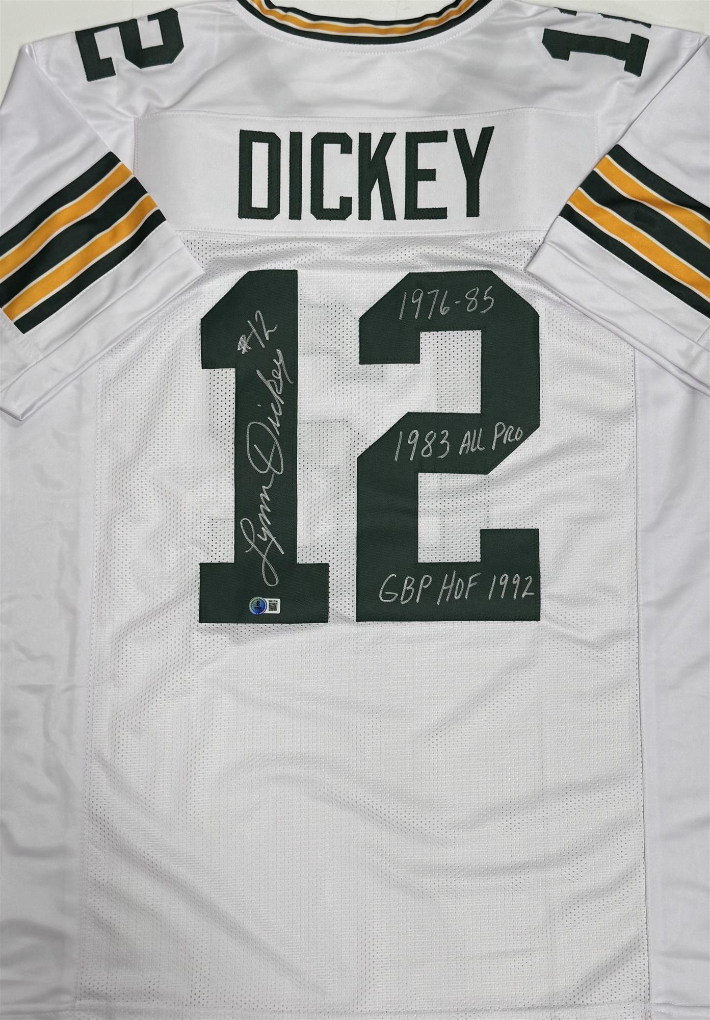 LYNN DICKEY SIGNED WHITE REPLICA JERSEY W/ 3 SCRIPTS - GREEN BAY PACKERS NFL - BAS