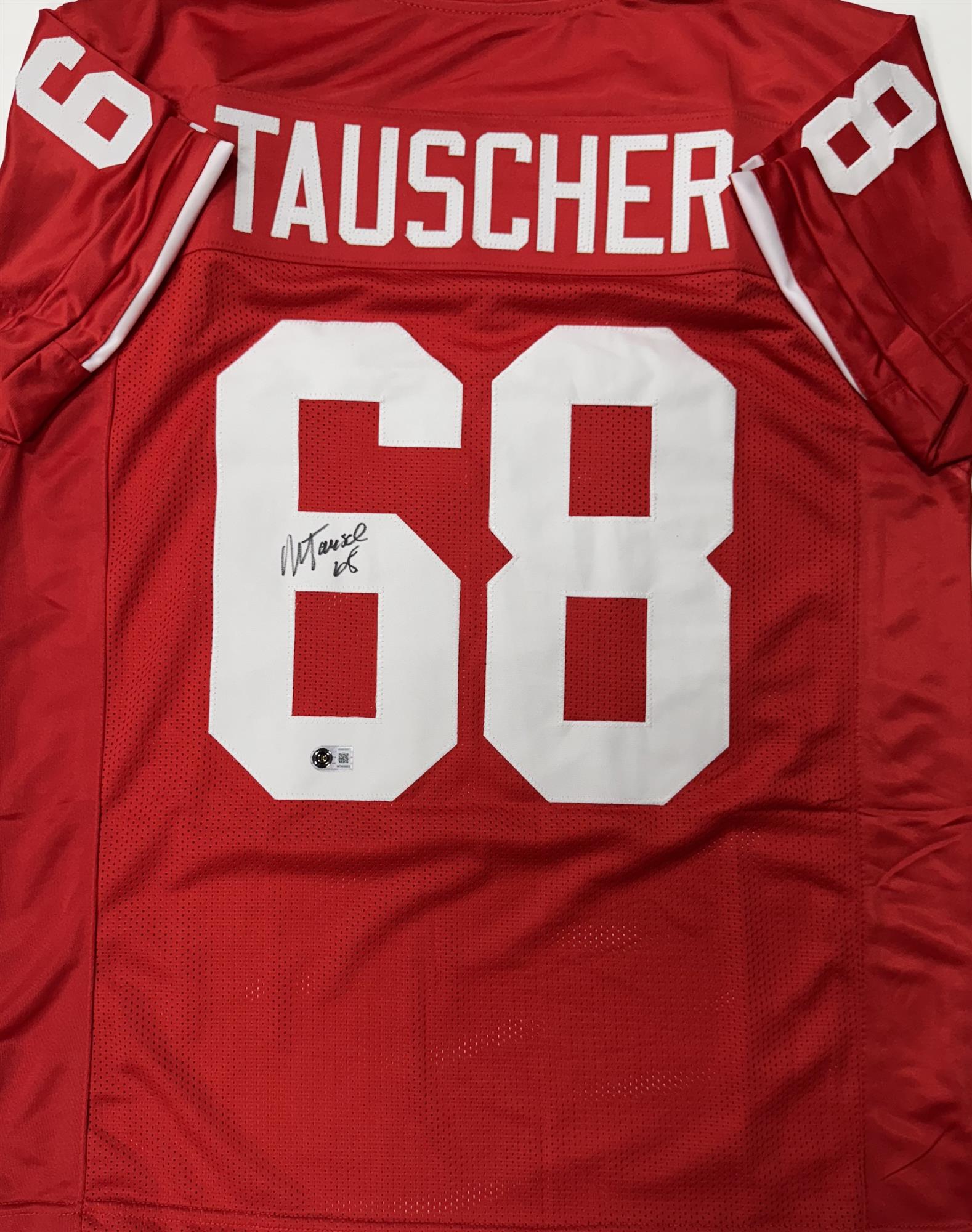 MARK TAUSCHER SIGNED CUSTOM REPLICA BADGERS RED JERSEY - BAS