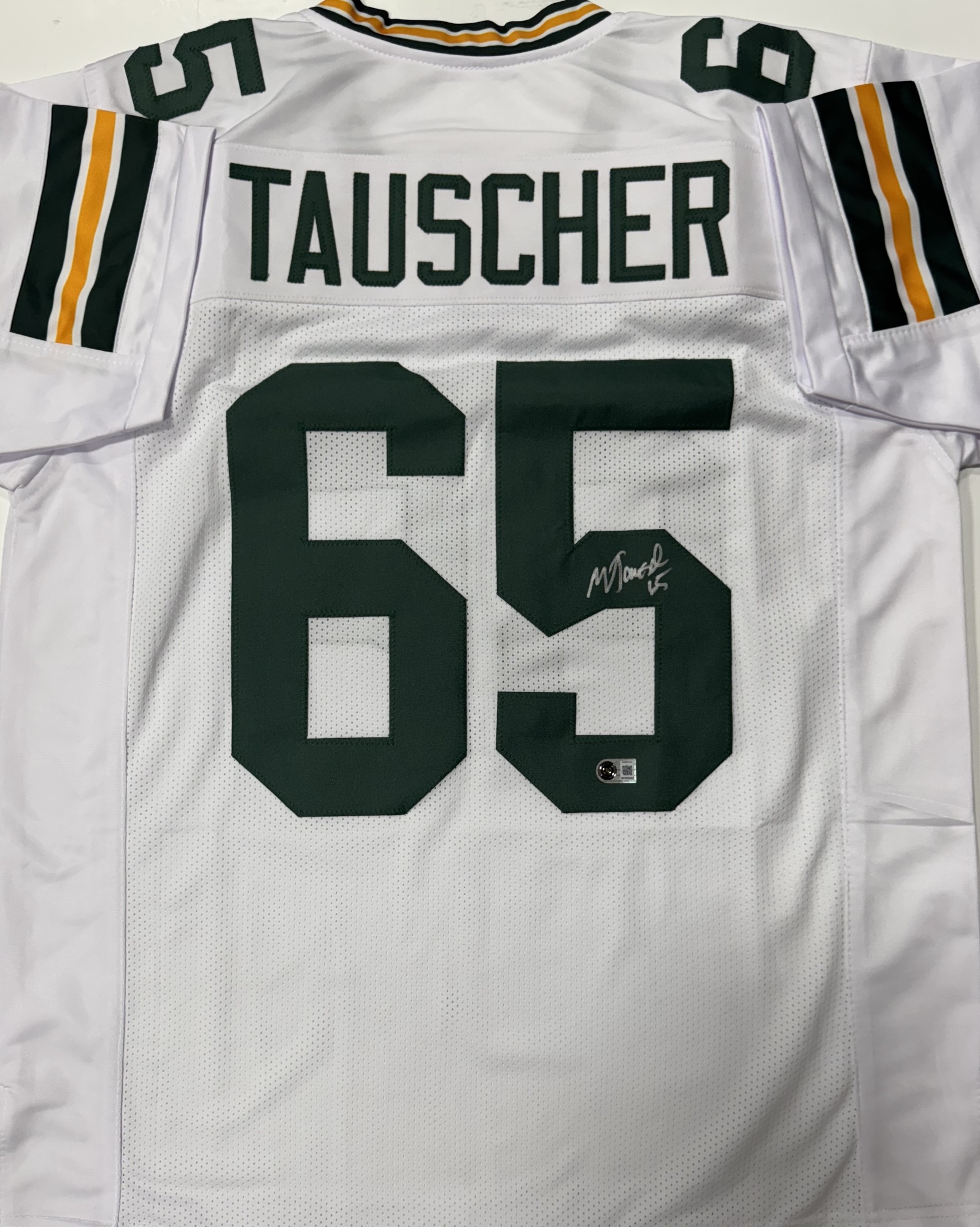 MARK TAUSCHER SIGNED CUSTOM REPLICA PACKERS WHITE JERSEY - BAS