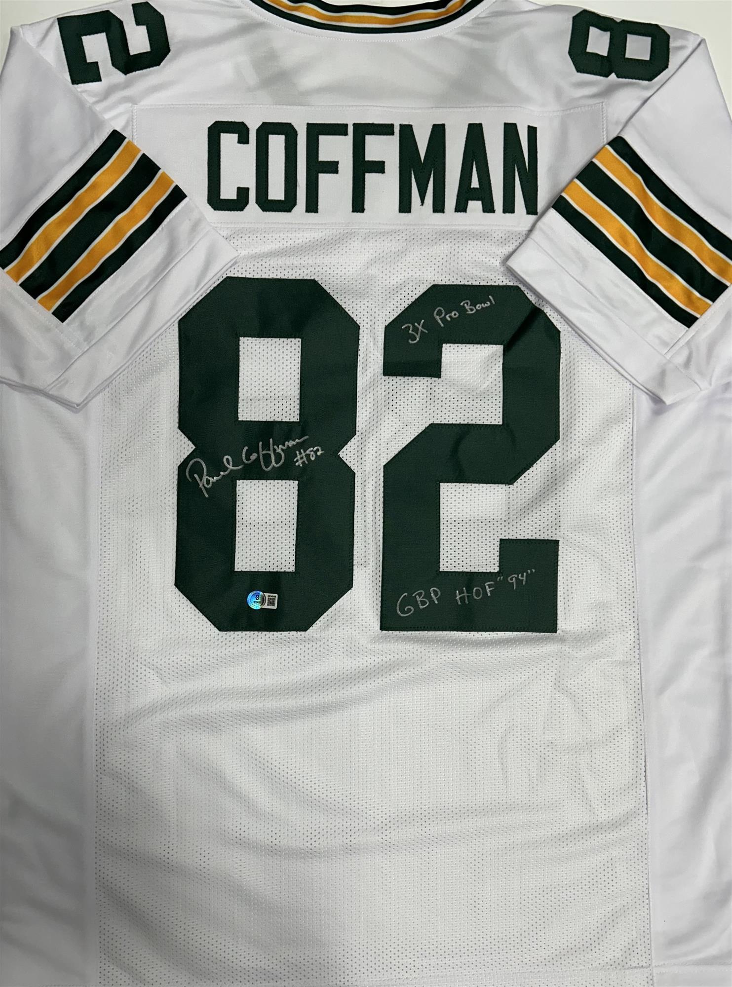 PAUL COFFMAN SIGNED GREEN REPLICA JERSEY w/ ACCOLADES - GREEN BAY PACKERS NFL - JSA