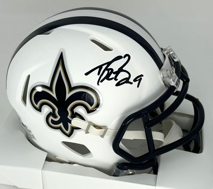 DREW BREES SIGNED RIDDELL SAINTS FLAT WHITE MINI HELMET - BAS