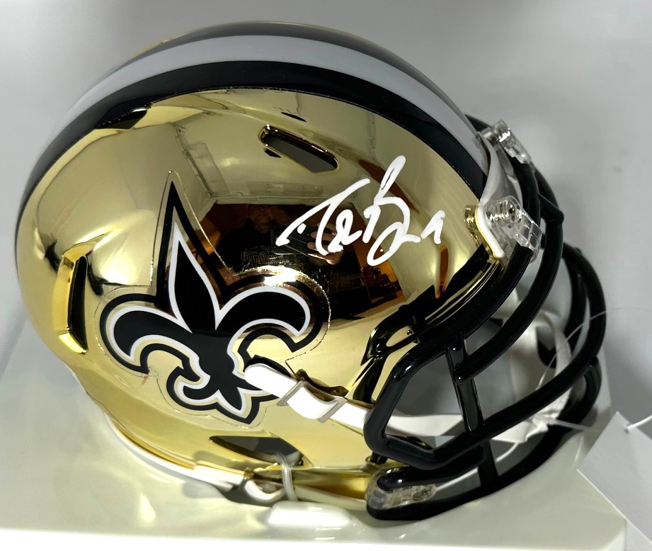 DREW BREES SIGNED RIDDELL SAINTS CHROME SPEED MINI HELMET - BAS