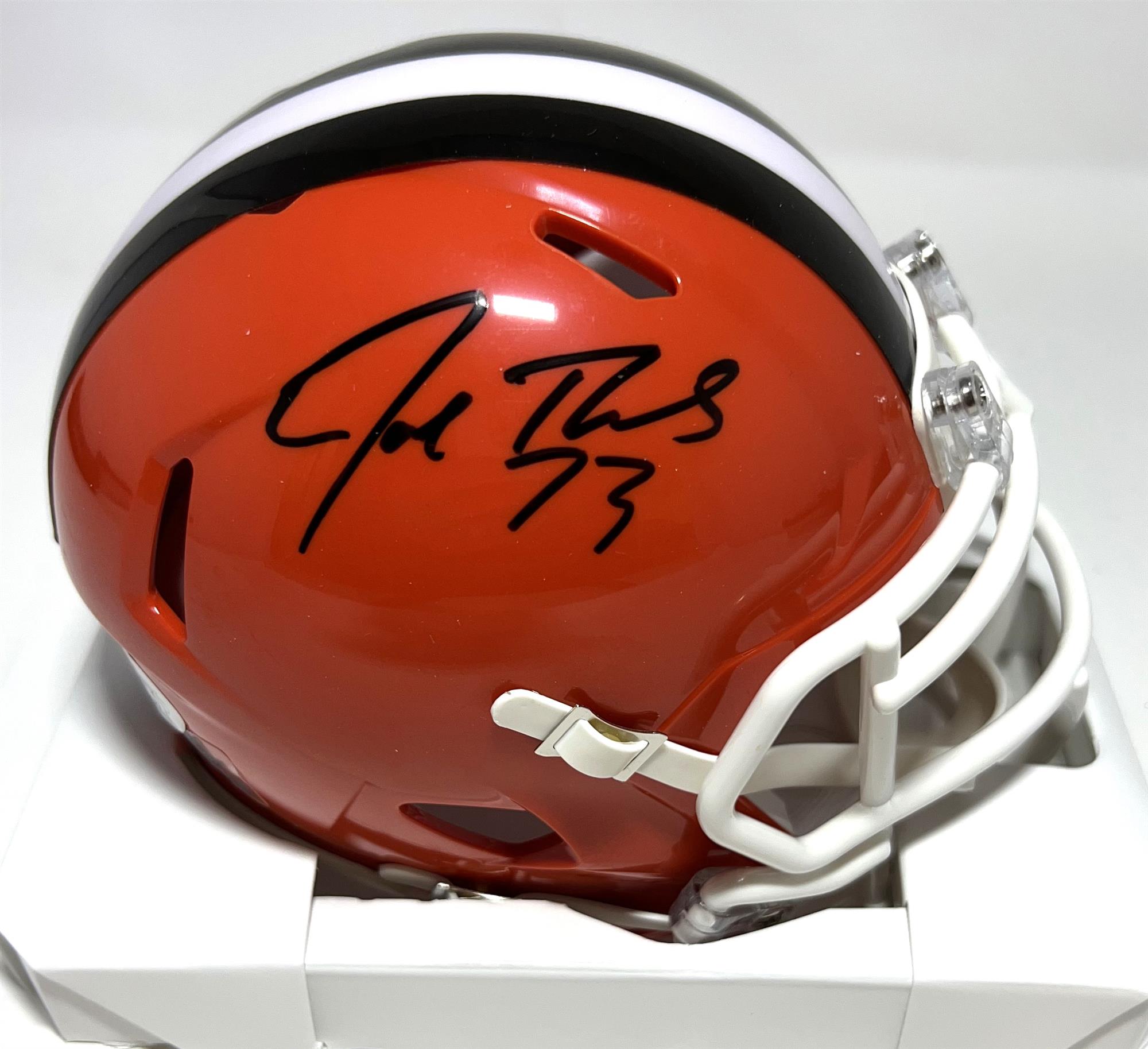 JOE THOMAS SIGNED RIDDELL THROWBACK BROWNS MINI HELMET - JSA