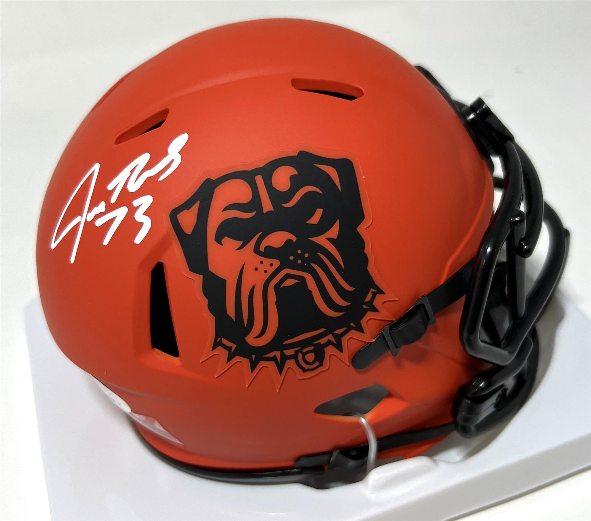 JOE THOMAS SIGNED BROWNS RAVE MINI HELMET - JSA