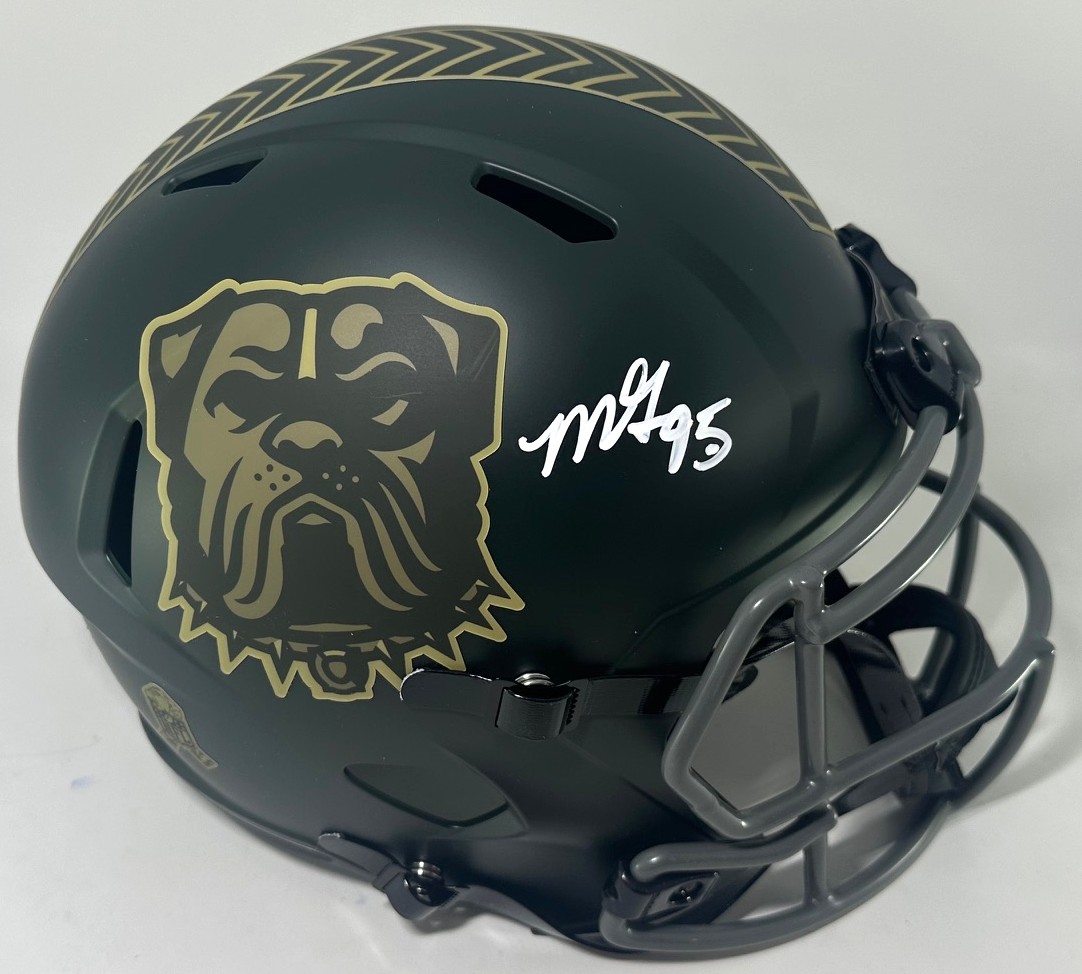 MYLES GARRETT SIGNED BROWNS FULL SIZE REPLICA 2025 SALUTE SPEED HELMET - BAS