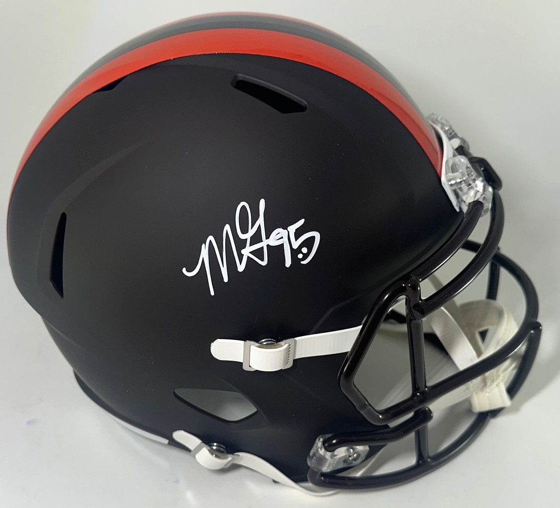MYLES GARRETT SIGNED BROWNS FULL SIZE REPLICA 2025 ALTERNATE SPEED HELMET - BAS