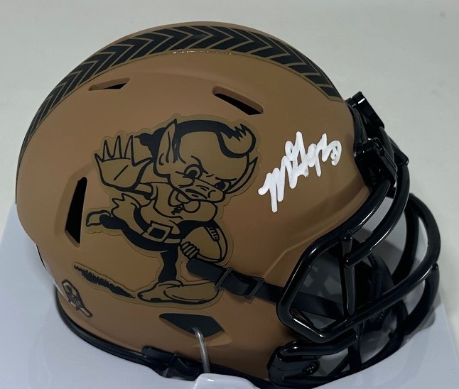 MYLES GARRETT SIGNED RIDDELL BROWNS 2023 SALUTE SPEED MINI HELMET - BAS