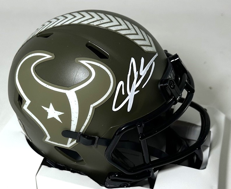 ANDRE JOHNSON SIGNED RIDDELL TEXANS 2022 SALUTE SPEED MINI HELMET - BAS