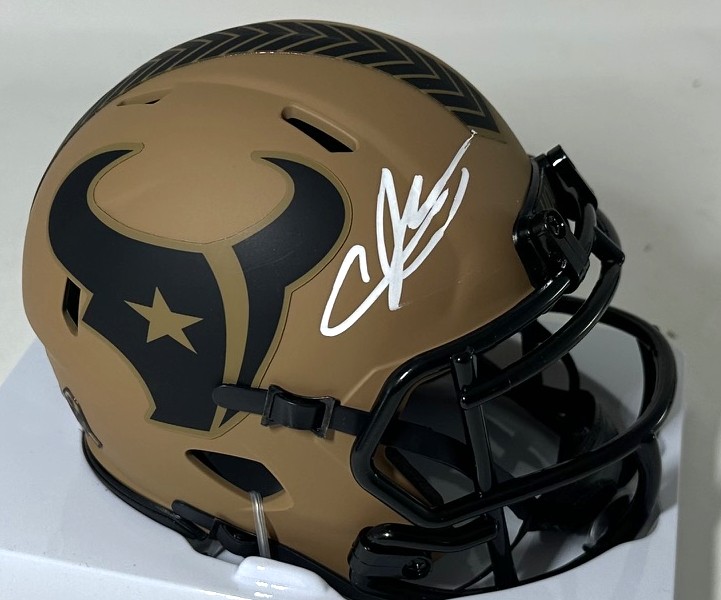 ANDRE JOHNSON SIGNED RIDDELL TEXANS 2023 SALUTE SPEED MINI HELMET - BAS