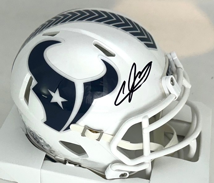 ANDRE JOHNSON SIGNED RIDDELL TEXANS 2024 SALUTE SPEED MINI HELMET - BAS