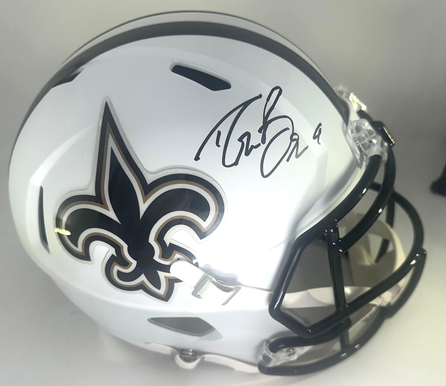 DREW BREES SIGNED FULL SIZE SAINTS REPLICA WHITE HELMET - BAS