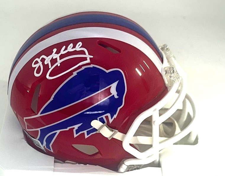 JIM KELLY SIGNED BILLS THROWBACK RED MINI HELMET - BAS