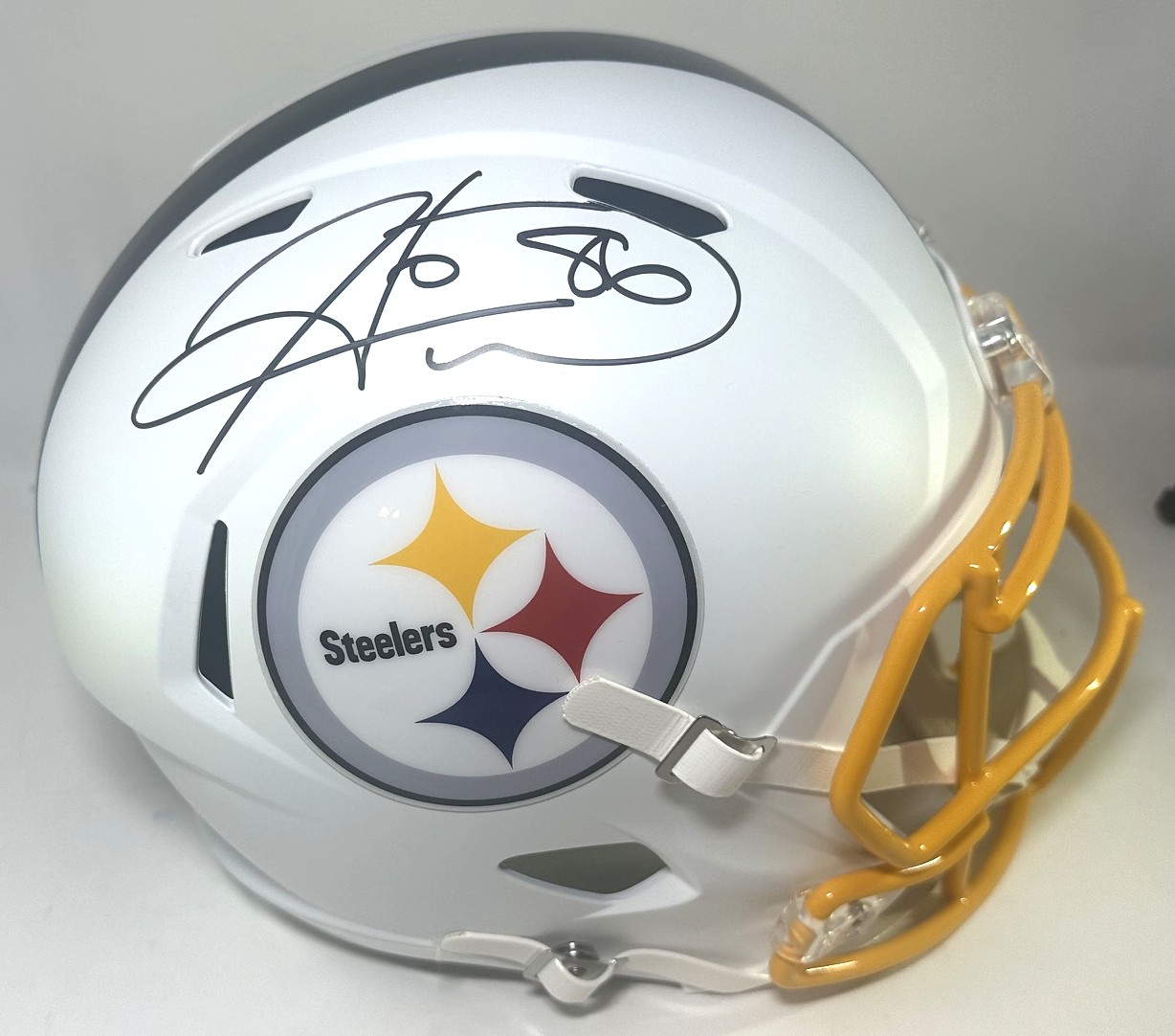 HINES WARD SIGNED FULL SIZE STEELERS FLAT WHITE REPLICA SPEED HELMET - BAS