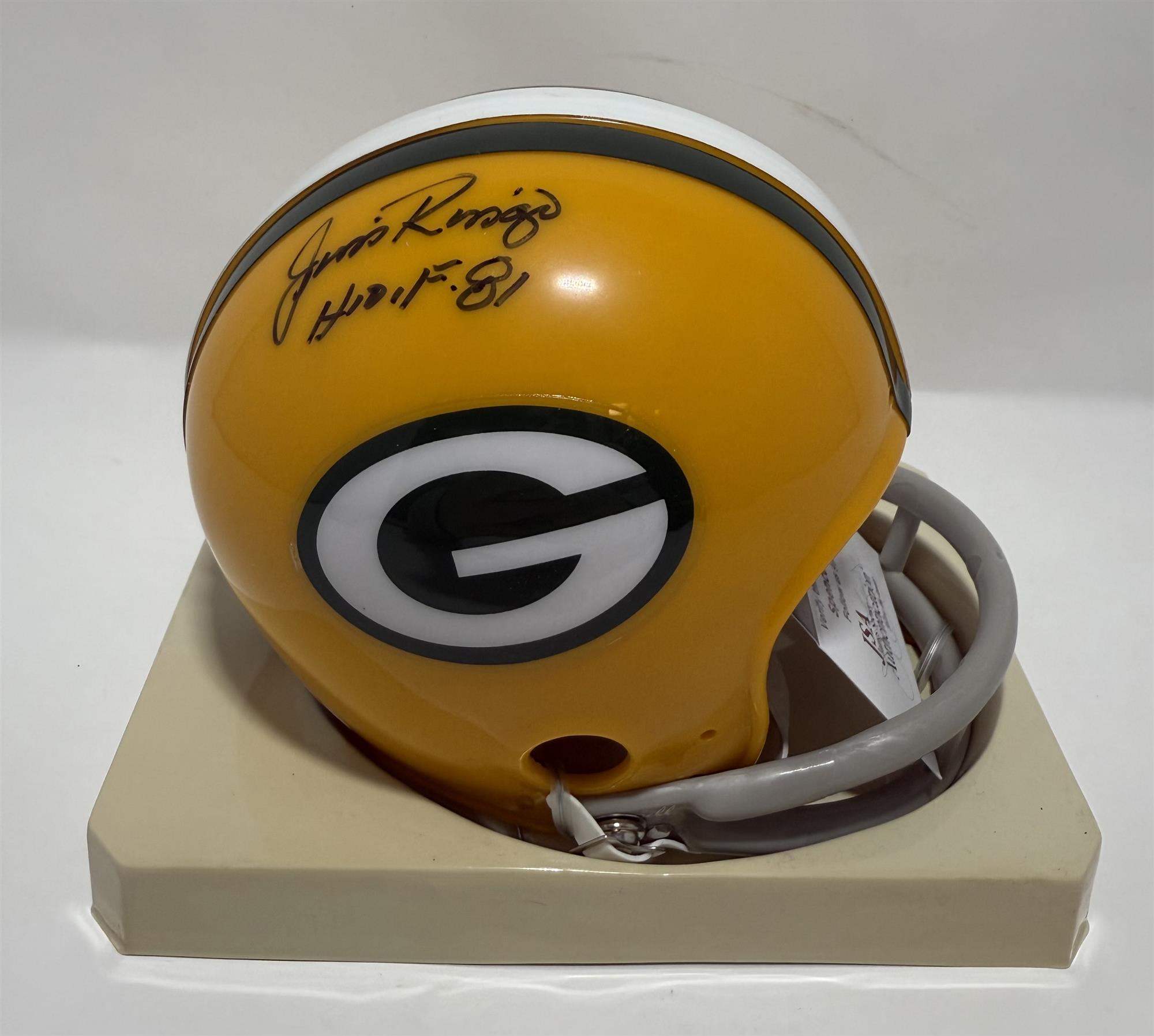 JIM RINGO (d) SIGNED PACKERS MINI HELMET W/ HOF 81 - JSA
