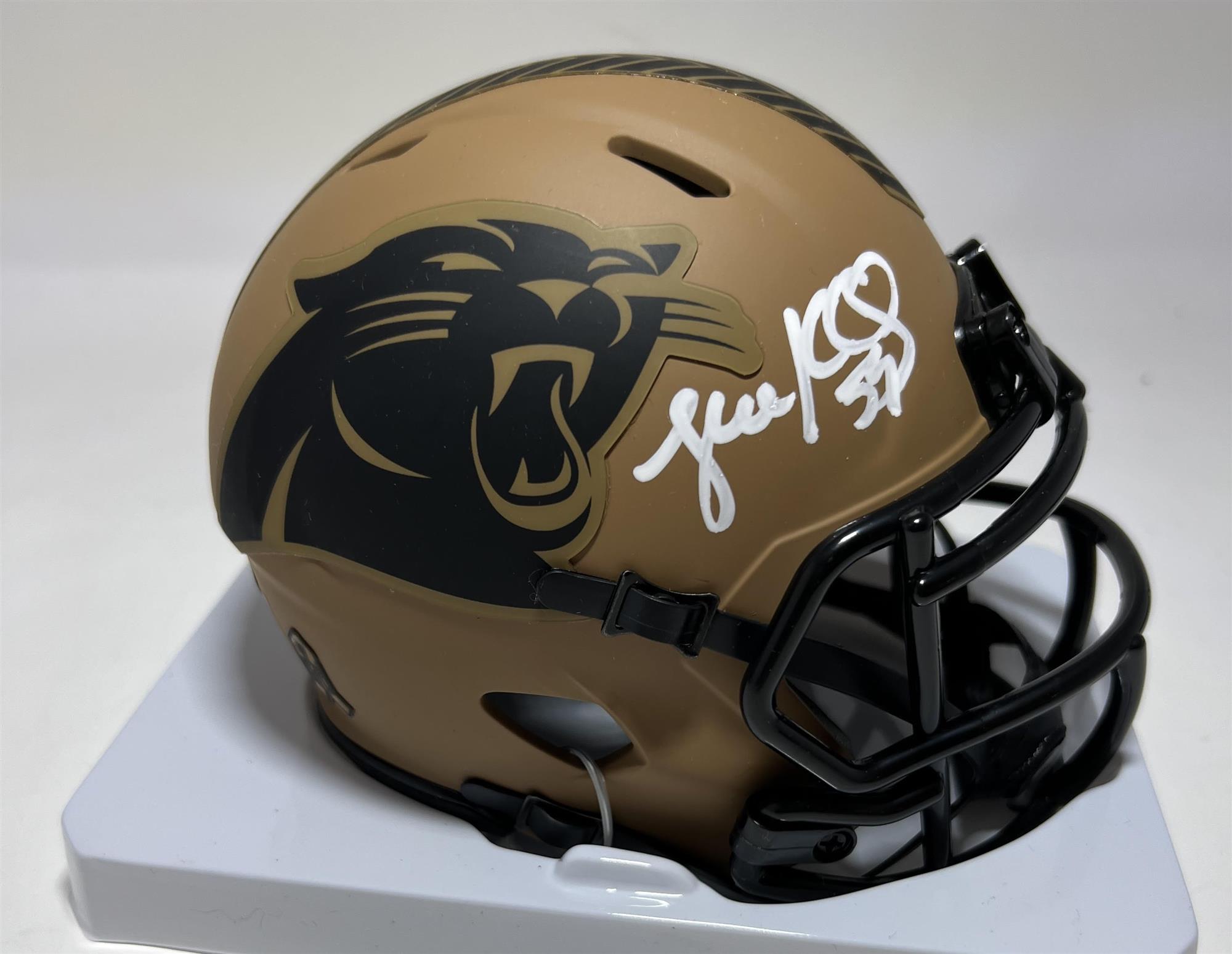 LUKE KUECHLY SIGNED 2023 SALUTE TO SERVICE MINI HELMET - CAROLINA PANTHERS NFL - BAS