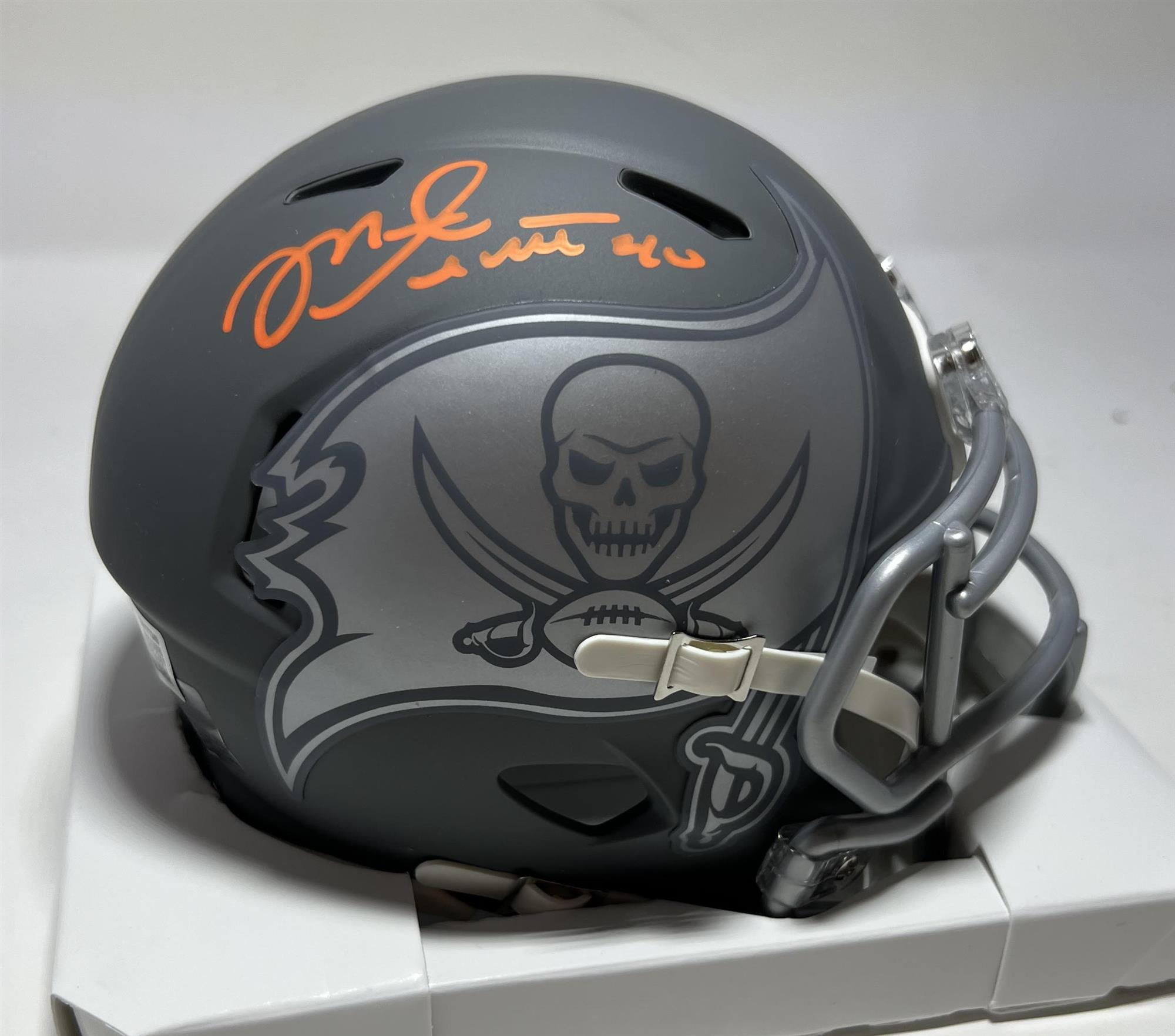 MIKE ALSTOTT SIGNED SLATE MINI HELMET - TAMPA BAY BUCCANEERS NFL - BAS