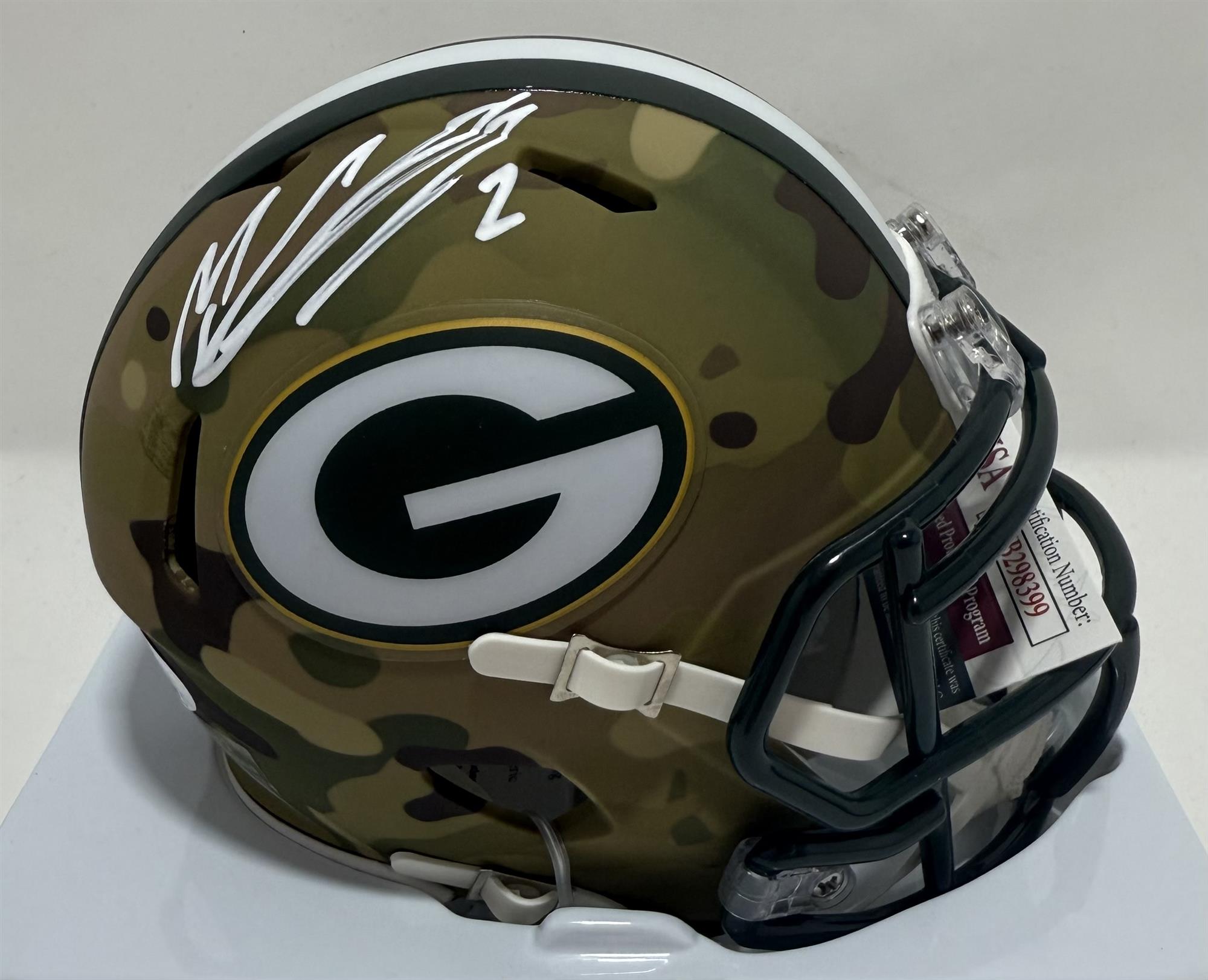 MASON CROSBY SIGNED PACKERS CAMO MINI HELMET - JSA