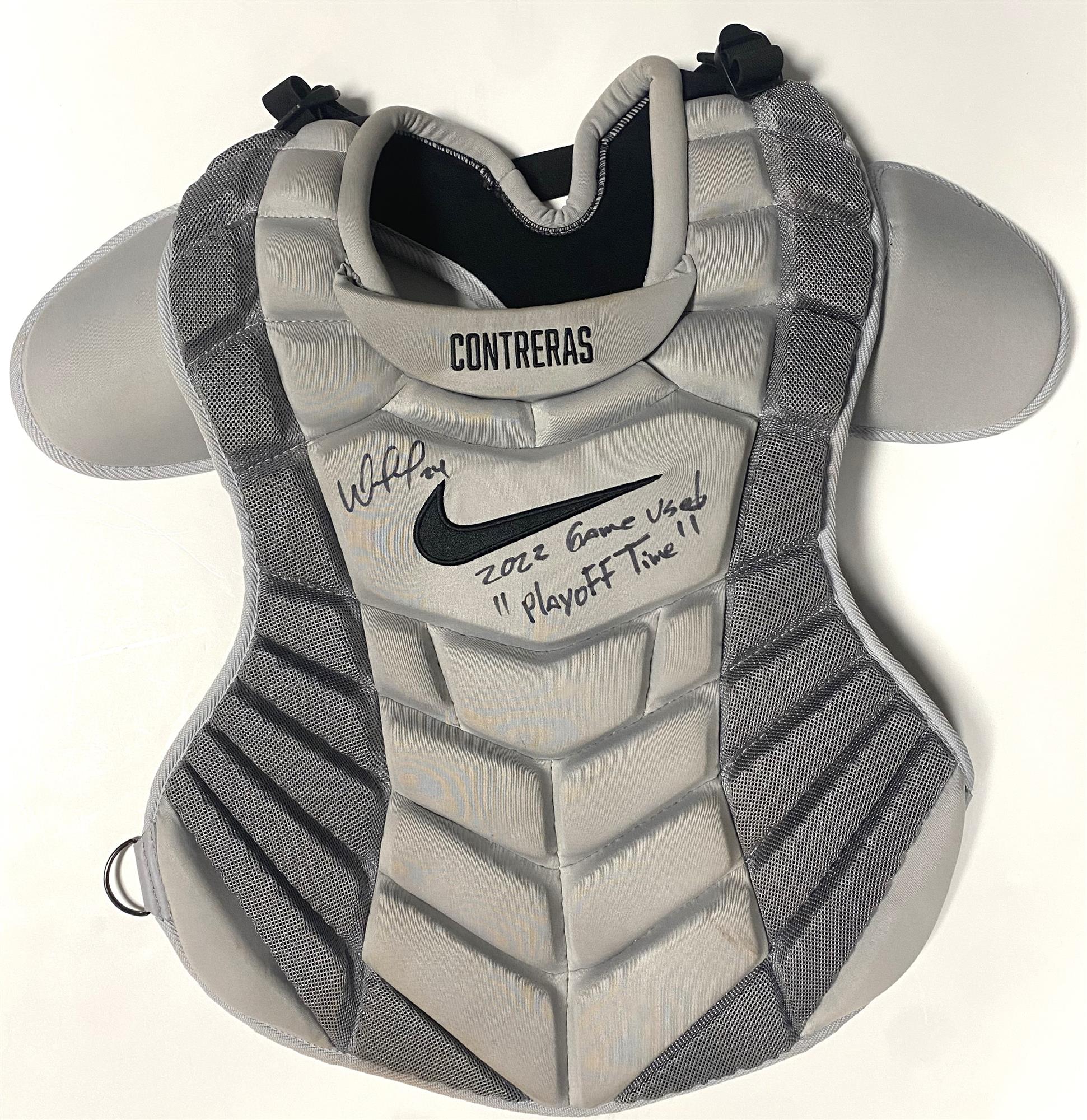 WILLIAM CONTRERAS SIGNED BRAVES 2022 GAME USED CATCHERS CHEST PROTECTOR #2 - JSA WILLIAM CONTRERAS SIGNED BRAVES 2022 GAME USED CATCHERS CHEST PROTECTOR #2 - JSA
