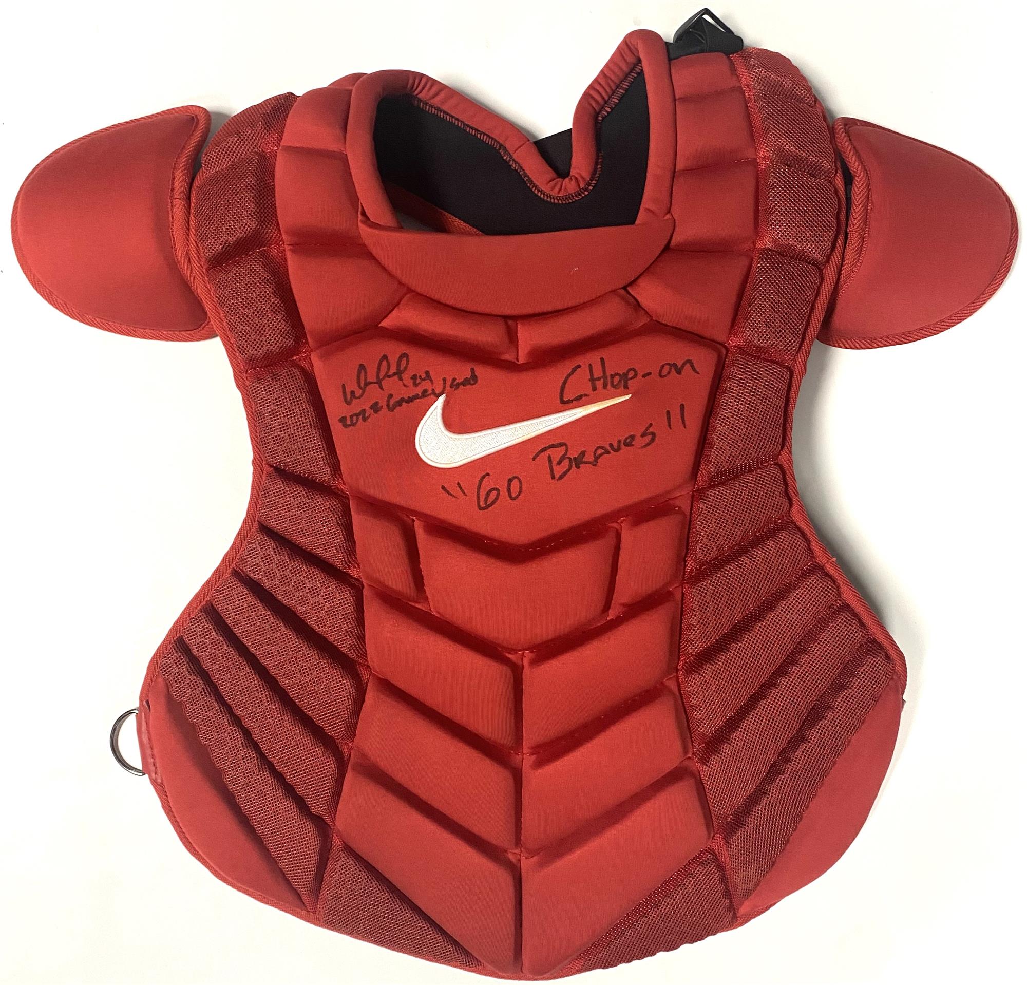 WILLIAM CONTRERAS SIGNED BRAVES 2022 GAME USED CATCHERS CHEST PROTECTOR #1 - JSA WILLIAM CONTRERAS SIGNED BRAVES 2022 GAME USED CATCHERS CHEST PROTECTOR #1 - JSA